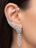 Luxury CZ Ear Cuff Earrings for Women – Statement Cubic Zirconia Ear Climber Cuff | Silver-Tone Bridal & Party Wear Ear Jewelry
