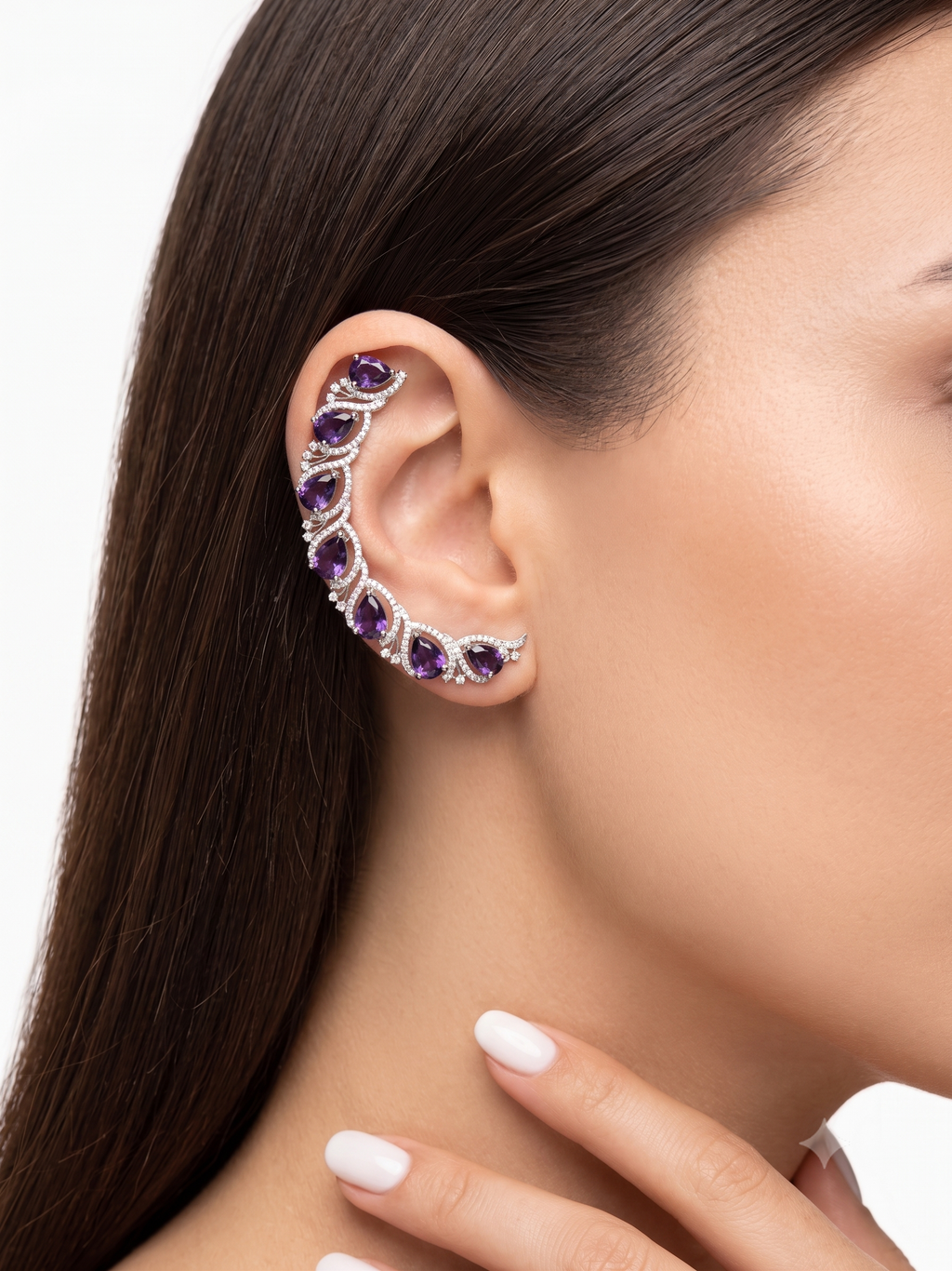 Ruby Red CZ Ear Cuff Earrings for Women | Luxury Silver Stone Ear Climber | Statement Party & Wedding Jewellery