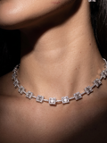 Luxury Geometric CZ Diamond-Inspired Square Link Necklace & Matching Drop Earrings Set