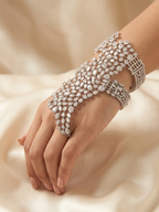 Luxury CZ Hand Harness Bracelet for Women – Cubic Zirconia Hand Cuff with Ring Bridal Jewellery