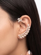 Celestial Leaf CZ Ear Cuff for Women | Silver-Tone Marquise Cut Cubic Zirconia Ear Crawler | Statement Ear Jewellery