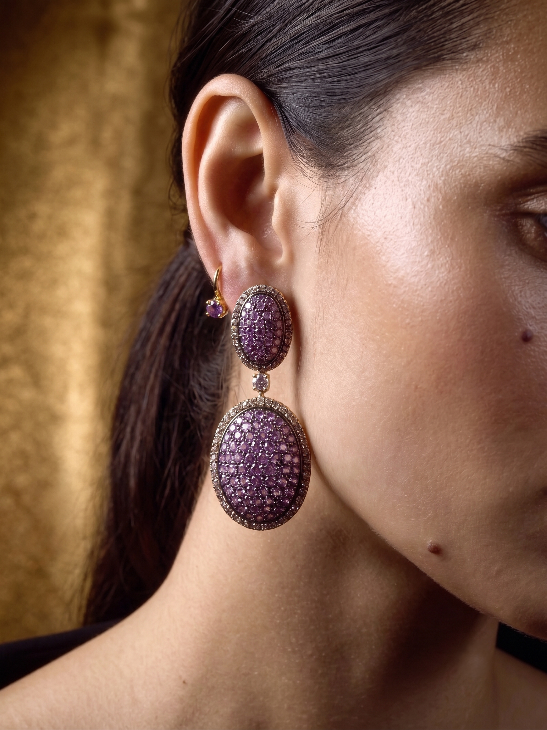 Purple Oval CZ Drop Earrings | Luxury Statement Cubic Zirconia Earrings for Women