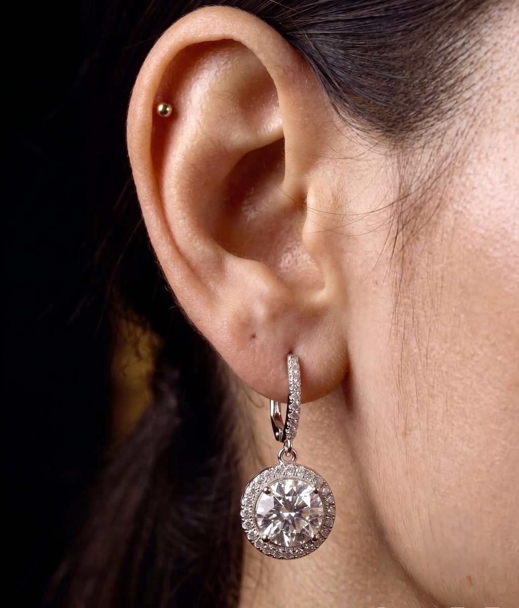 Celeste Solitaire CZ Drop Hoop Earrings – Premium Silver Finish Statement Earrings for Women