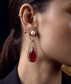 Ruby Pearl Drop CZ Earrings for Women | Luxury Statement Earrings