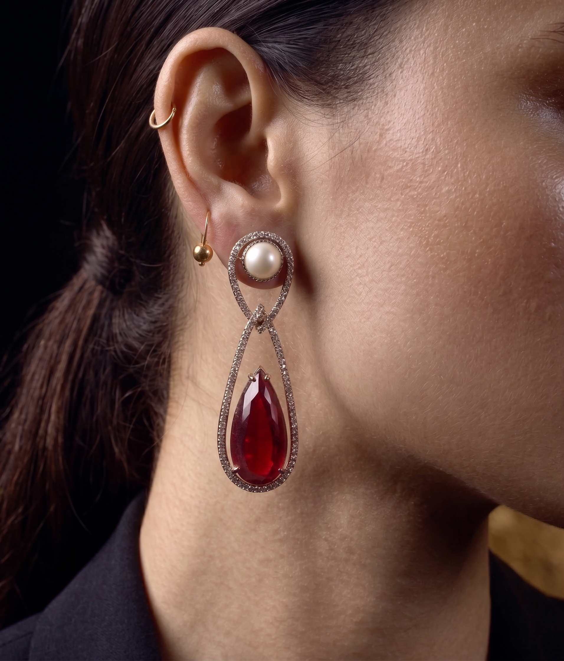 Ruby Pearl Drop CZ Earrings for Women | Luxury Statement Earrings