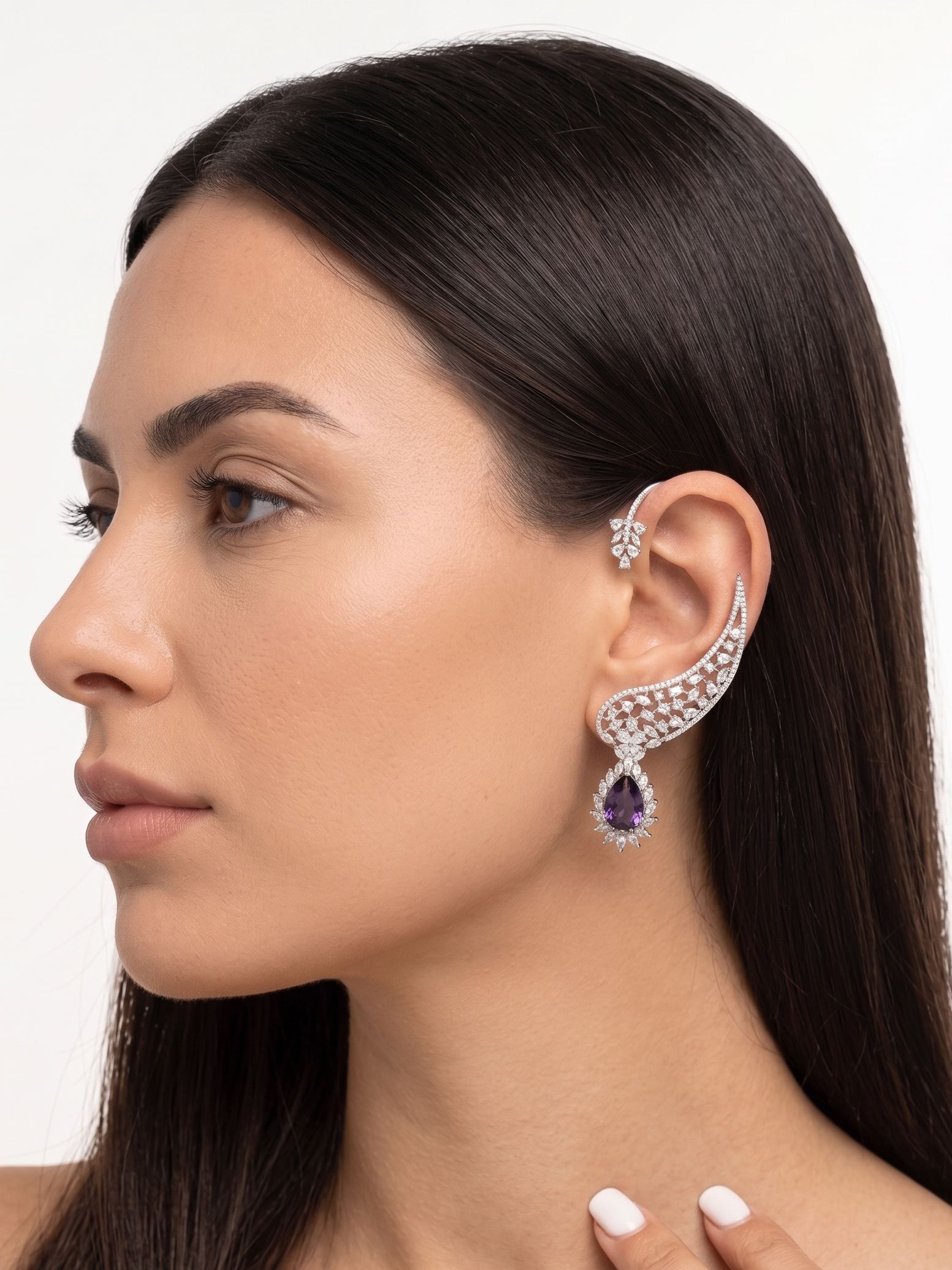 Luxury CZ Ear Cuff Earrings for Women | Statement Crystal Ear Climber with Drop Pendant | Premium Diamond Look Jewellery