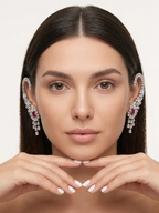 Luxury Ruby Red CZ Ear Cuff for Women | Statement Crystal Ear Climber Earring | Bridal & Party Wear Jewellery