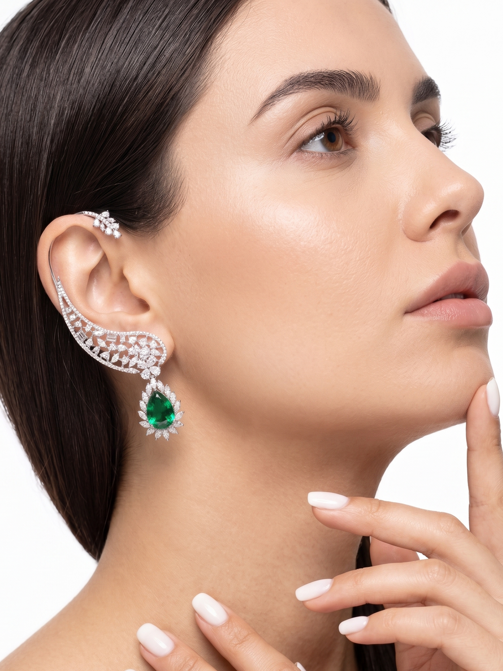 Luxury CZ Ear Cuff Earrings for Women | Statement Crystal Ear Climber with Drop Pendant | Premium Diamond Look Jewellery