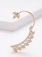 Celestial Leaf CZ Ear Cuff for Women | Silver-Tone Marquise Cut Cubic Zirconia Ear Crawler | Statement Ear Jewellery