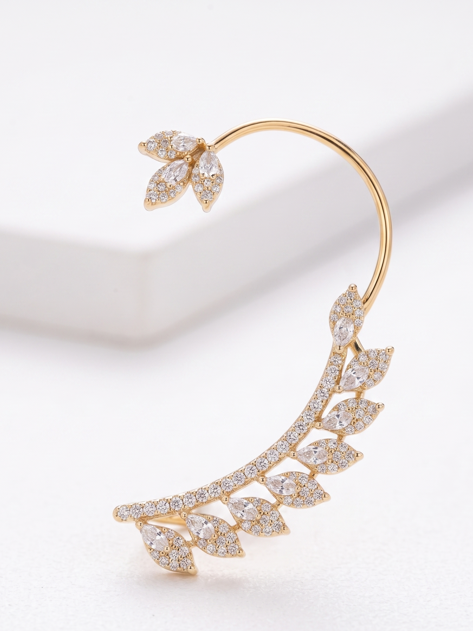 Celestial Leaf CZ Ear Cuff for Women | Silver-Tone Marquise Cut Cubic Zirconia Ear Crawler | Statement Ear Jewellery