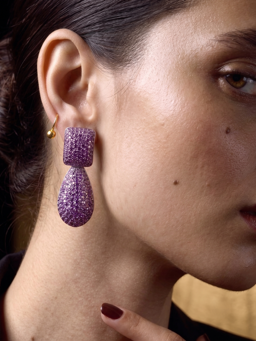 Purple CZ Drop Statement Earrings for Women