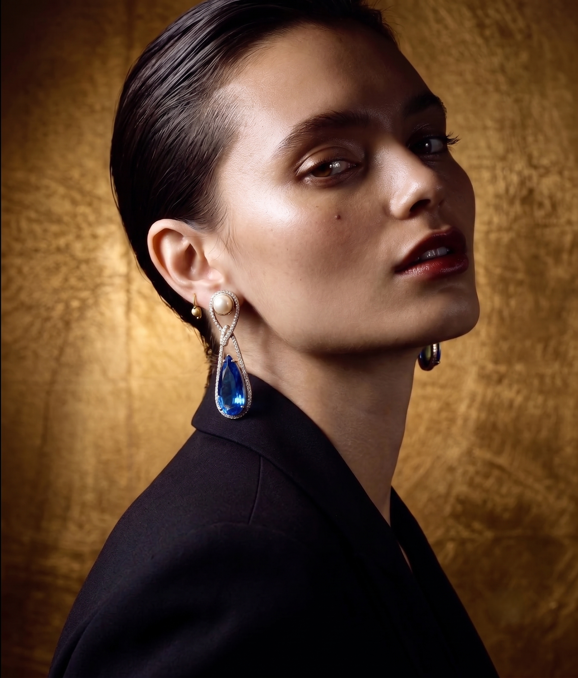 Pearl & Sapphire Blue CZ Drop Earrings for Women