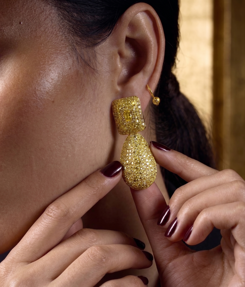 Golden Glitter CZ Teardrop Drop Earrings for Women