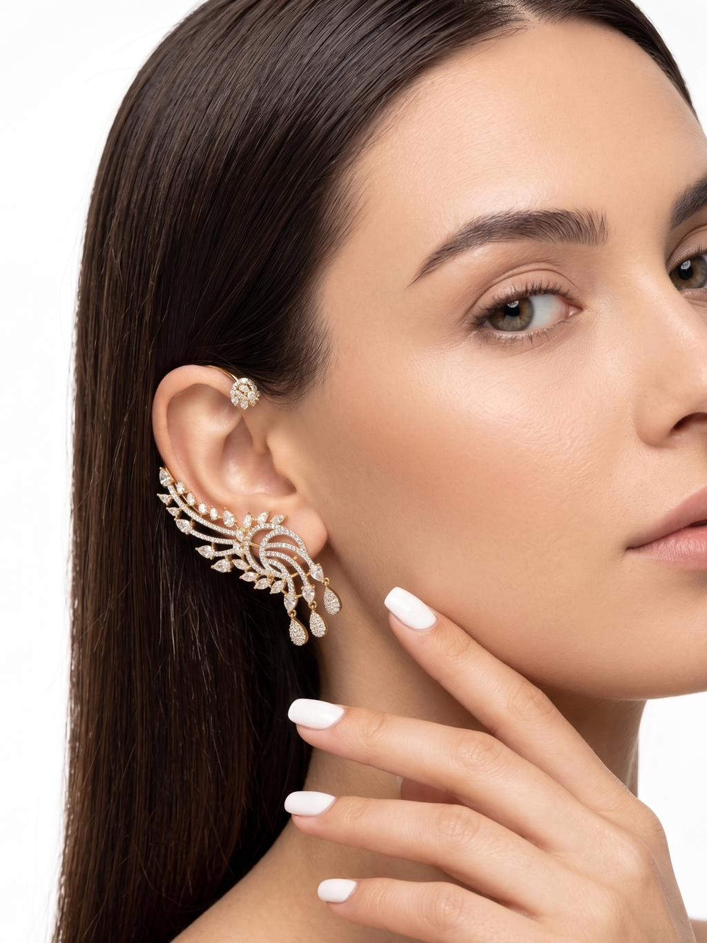 Luxury CZ Ear Cuff Earrings for Women | Statement Crystal Ear Climber Cuff | Premium Party Wear Diamond Look Earring