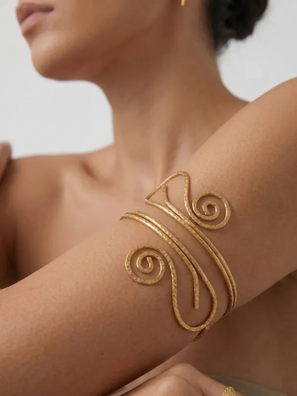 Gold Arm Cuff, Spiral Bracelet & Dragonfly Jewelry Combo – Statement Earring, Hair Pin & Ring Set | Luxe Minimal Collection