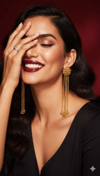 Gold Beaded Long Dangle Earrings for Women – Traditional Ethnic Statement Jewelry