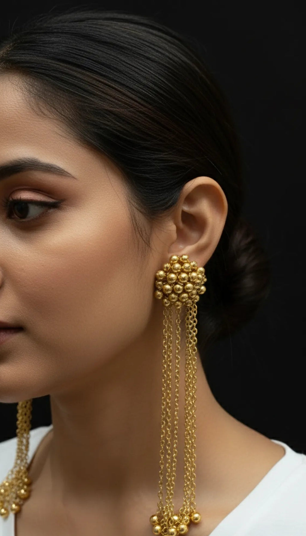 COMBO Gold Beaded Long Earrings & Bracelet Set for Women – Traditional Indian Jewelry with Modern Style