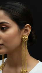 COMBO Gold Beaded Long Earrings & Bracelet Set for Women – Traditional Indian Jewelry with Modern Style