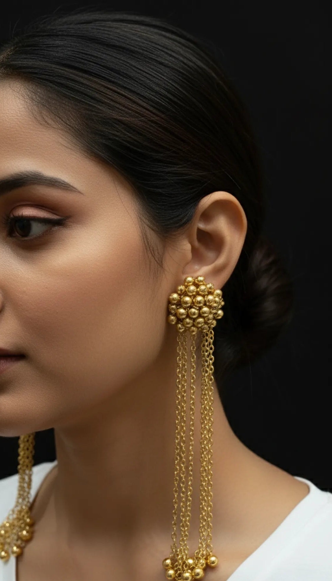 COMBO Gold Beaded Long Earrings & Bracelet Set for Women – Traditional Indian Jewelry with Modern Style