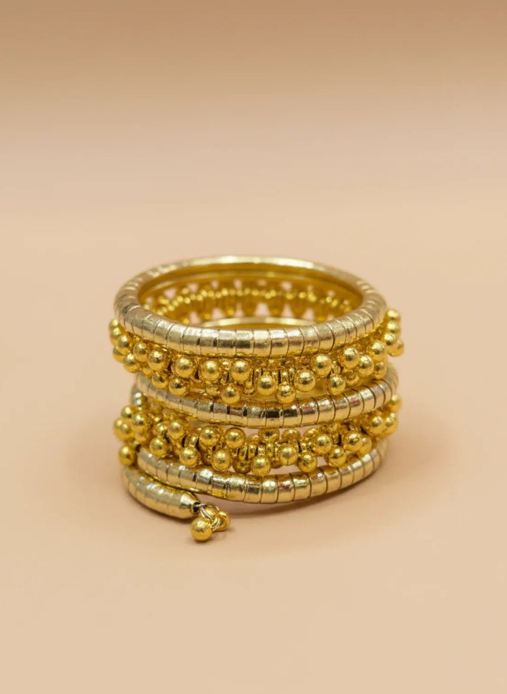 Gold Beaded Spiral Bracelet for Women – Adjustable Free Size Traditional Jewelry