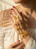 Gold Butterfly Hand Chain Bracelet Ring Set – Boho Statement Hathphool Jewelry for Women | Adjustable Hand Harness with Dangling Charms