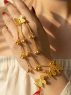 Gold Butterfly Hand Chain Bracelet Ring Set – Boho Statement Hathphool Jewelry for Women | Adjustable Hand Harness with Dangling Charms