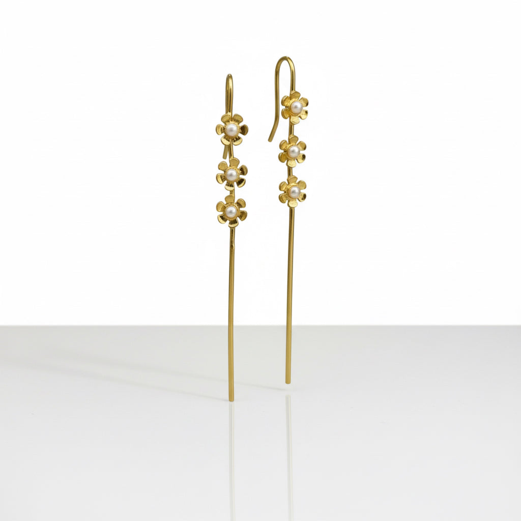 Gold Floral Ear Cuff for Women | Pearl Flower Statement Ear Cuff | Non-Pierced Stylish Ear Accessory