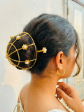 Gold Floral Juda Cover for Bun | Pearl-Studded Hair Bun Net | Bridal & Festive Bun Accessory