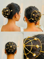 Gold Floral Juda Cover for Bun | Pearl-Studded Hair Bun Net | Bridal & Festive Bun Accessory