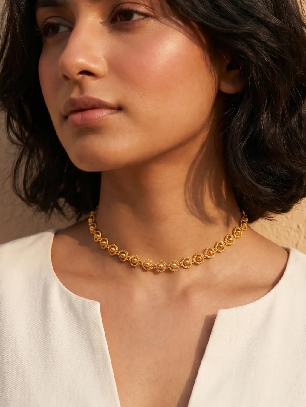 Gold Heart Drop Earrings & Beaded Necklace Set | Elegant Minimal Jewelry Set for Women | Lightweight Everyday & Party Wear