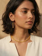 Gold Heart Drop Earrings & Beaded Necklace Set | Elegant Minimal Jewelry Set for Women | Lightweight Everyday & Party Wear
