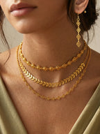 Gold Layered Necklace Set with Earrings – Leaf Chain, Heart Choker & Minimal Chain Combo | Trendy 3 Layer Jewelry Set for Women