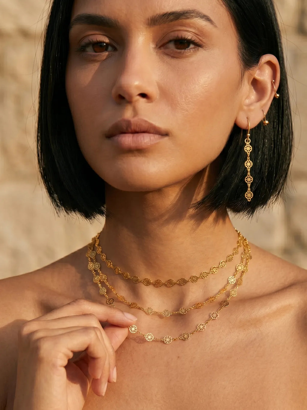 Gold Layered Necklace Set with Statement Earrings – Dual Layer & Minimal Chain Combo | Elegant Modern Jewelry Set for Women