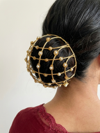 Gold Pearl Bun Cage Hair Accessory | Elegant Juda Cover for Wedding & Festive Hairstyles