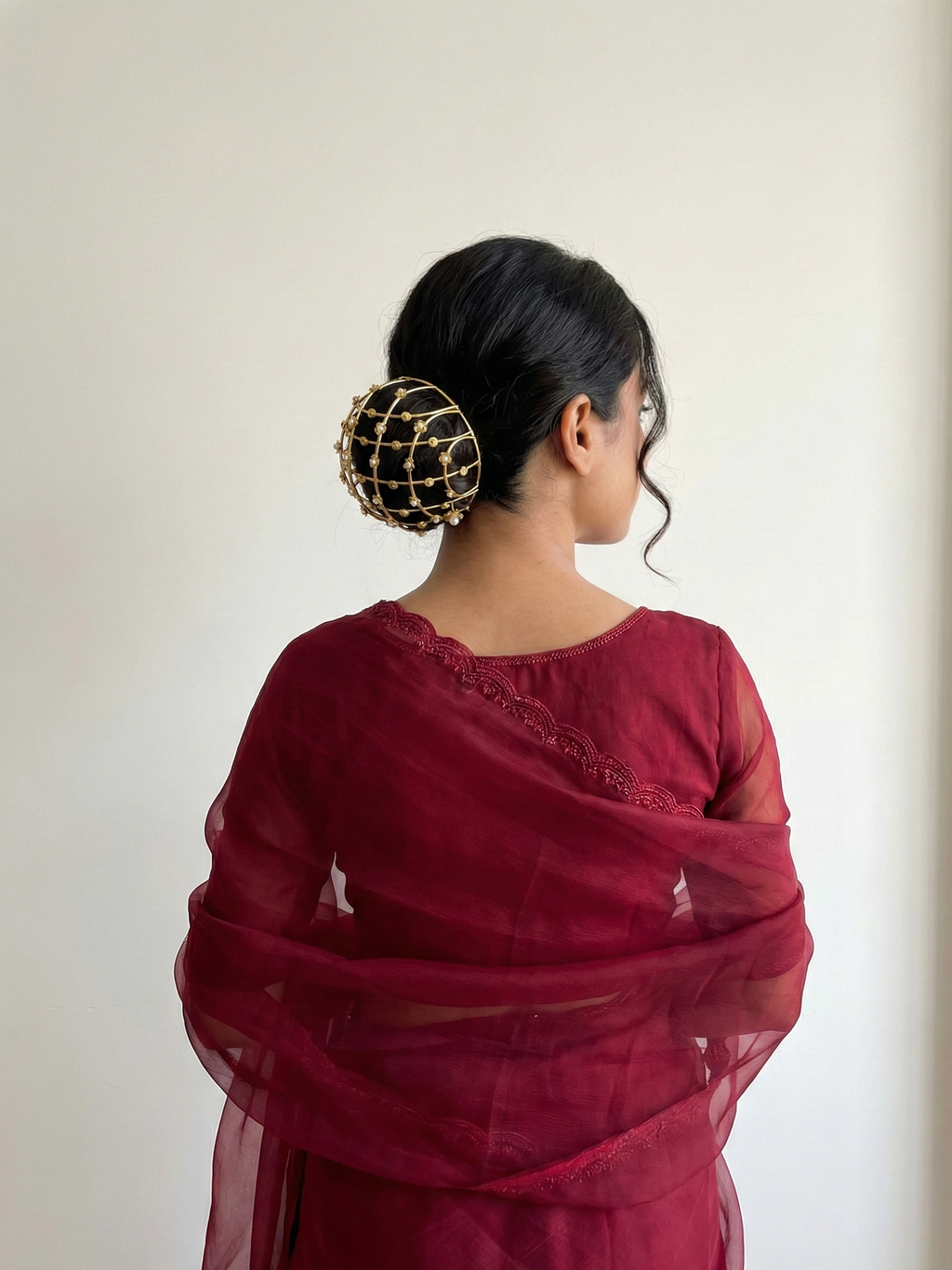 Gold Pearl Bun Cage Hair Accessory | Elegant Juda Cover for Wedding & Festive Hairstyles
