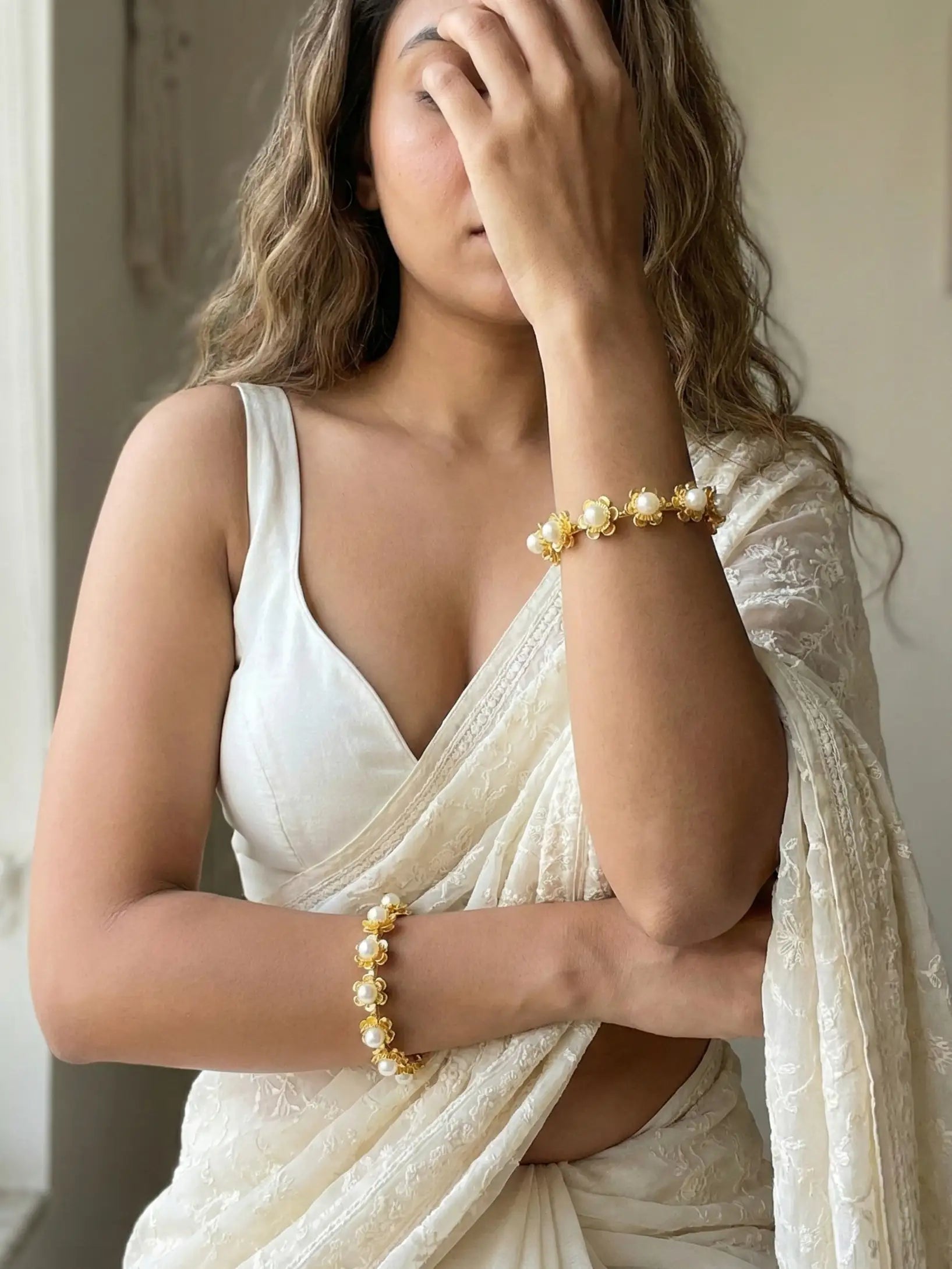 Gold Pearl Kada Bangles for Women | Traditional Bridal Pearl Bangles | Handmade Ethnic Kada Jewellery