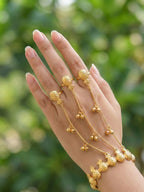 Gold Pineapple Hathphool Hand Harness for Women | Traditional Ring Bracelet Hand Chain | Bridal & Festive Hand Jewelry