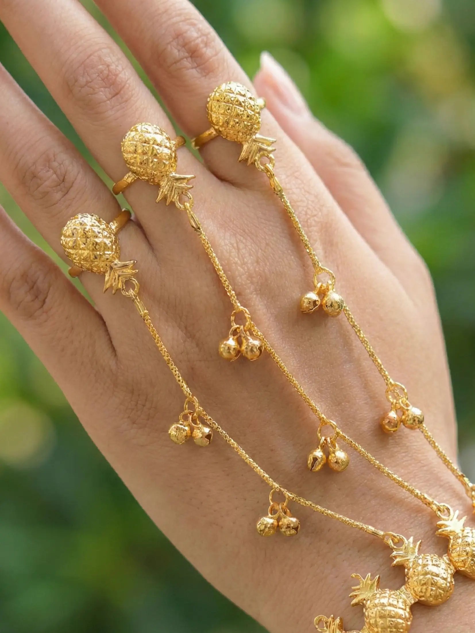 Gold Pineapple Hathphool Hand Harness for Women | Traditional Ring Bracelet Hand Chain | Bridal & Festive Hand Jewelry