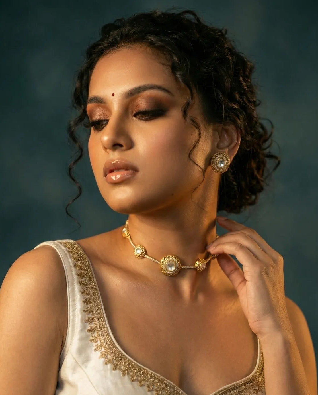 Gold Polki Choker Necklace Set for Women | Traditional Polki Choker with Matching Stud Earrings