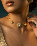 Gold Polki Choker Necklace Set for Women | Traditional Polki Choker with Matching Stud Earrings
