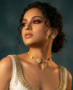 Gold Polki Choker Necklace Set for Women | Traditional Polki Choker with Matching Stud Earrings