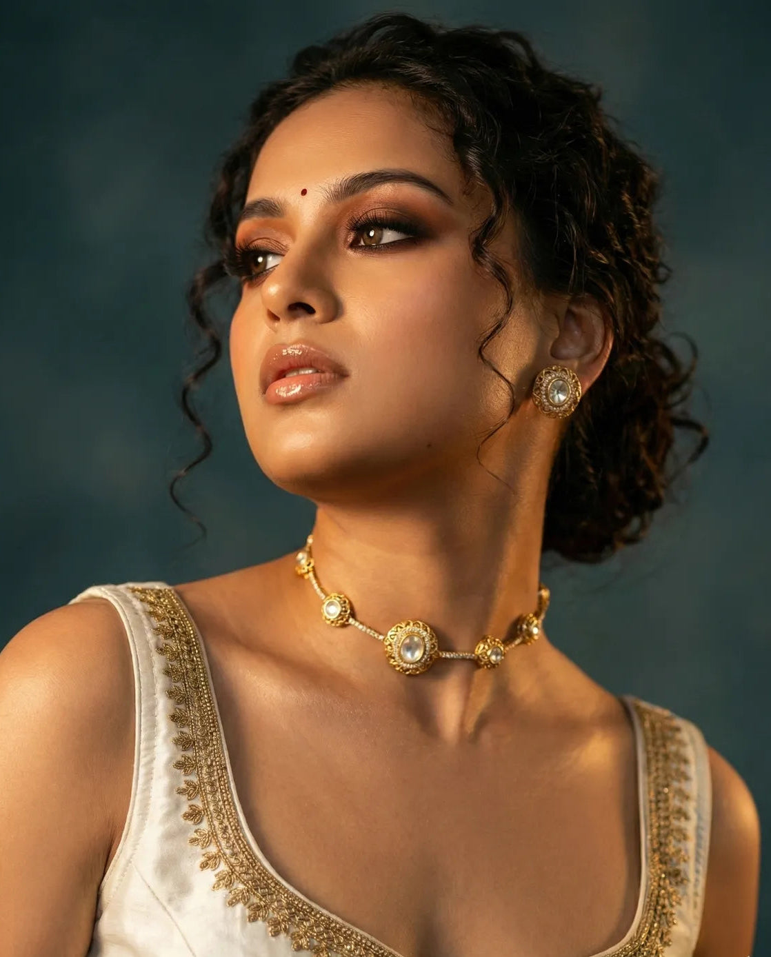 Gold Polki Choker Necklace Set for Women | Traditional Polki Choker with Matching Stud Earrings
