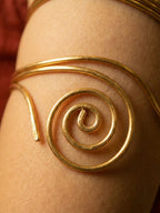 Gold Spiral Arm Cuff Bracelet for Women | Minimalist Adjustable Upper Arm Bangle | Contemporary Statement Armlet Jewelry