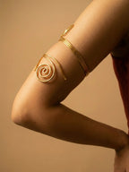 Gold Spiral Arm Cuff Bracelet for Women | Minimalist Adjustable Upper Arm Bangle | Contemporary Statement Armlet Jewelry