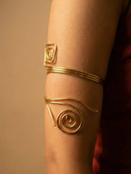 Gold Spiral Arm Cuff Bracelet for Women | Minimalist Adjustable Upper Arm Bangle | Contemporary Statement Armlet Jewelry