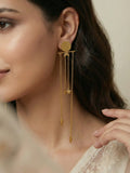 Gold Textured Disc Long Chain Earrings for Women | Statement Drop Earrings with Star & Spike Charms | Modern Festive Jewelry