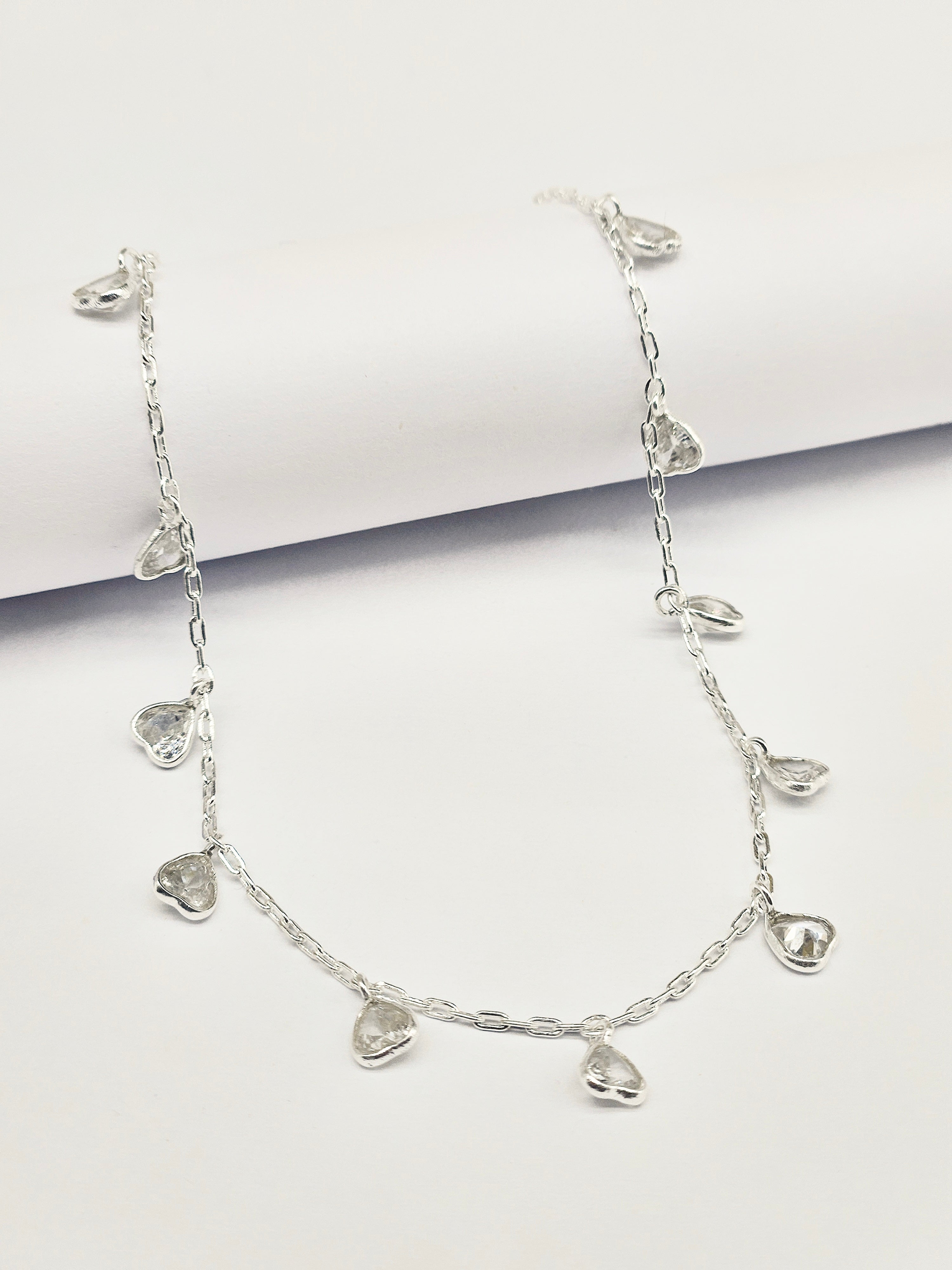 Heart Drop 925 Sterling Silver Anklet for Women | Dainty Heart Charm Adjustable Silver Payal