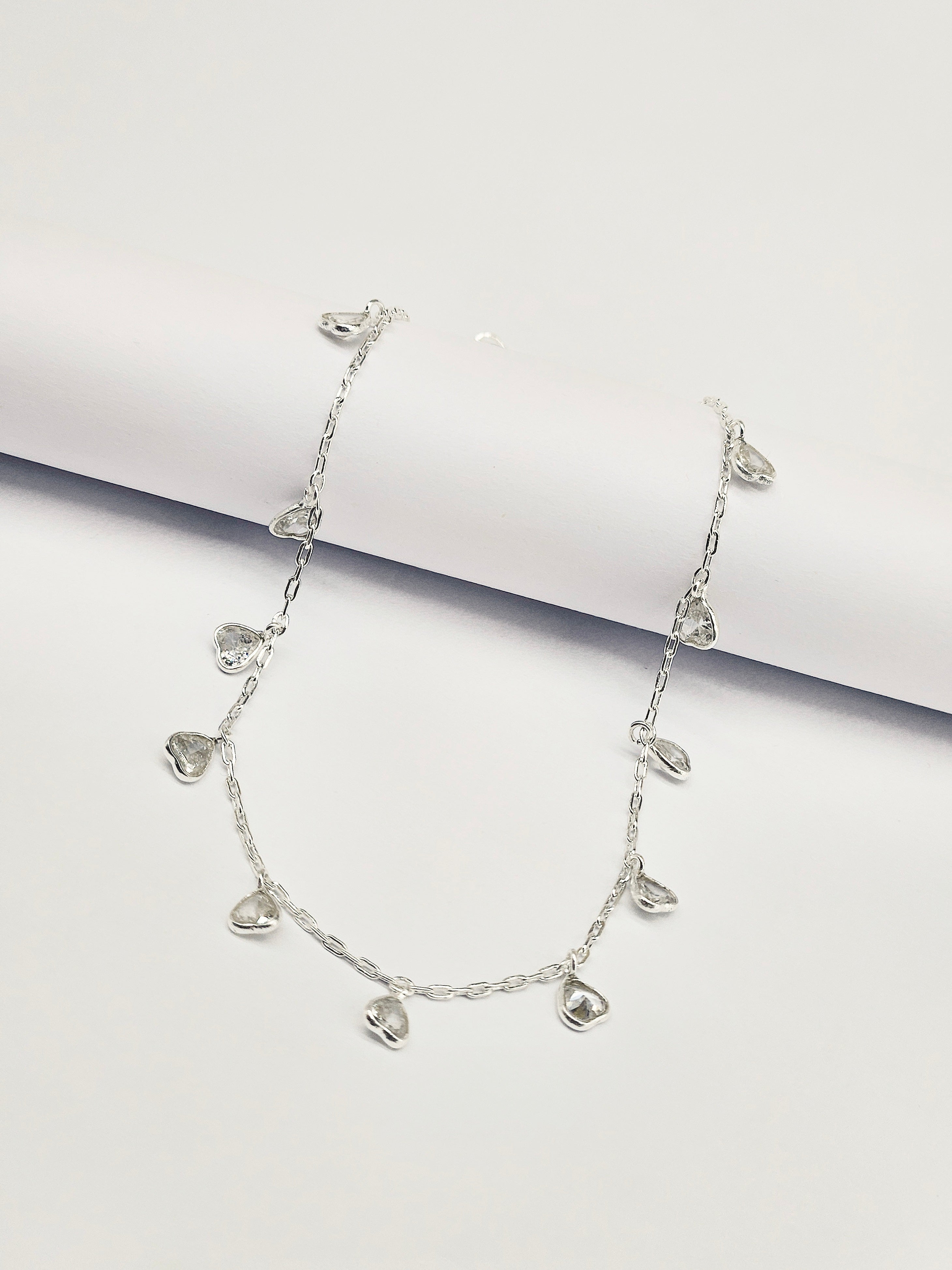 Heart Drop 925 Sterling Silver Anklet for Women | Dainty Heart Charm Adjustable Silver Payal