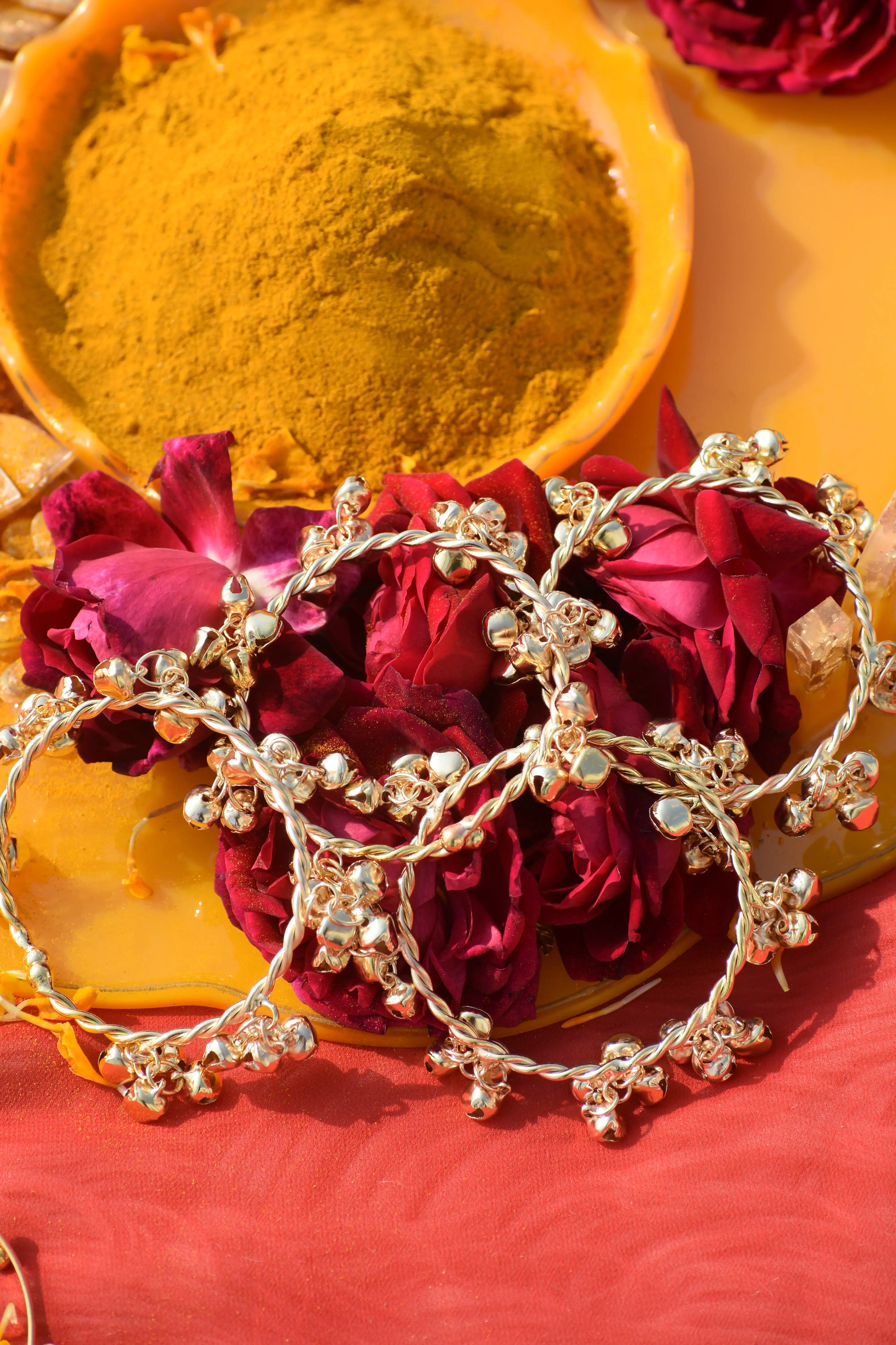 Haldi Bridal Jewellery Combo Set – Bride Earrings, Heart Kaleere, Ghunghroo Bangles, Kanchain & Facelet