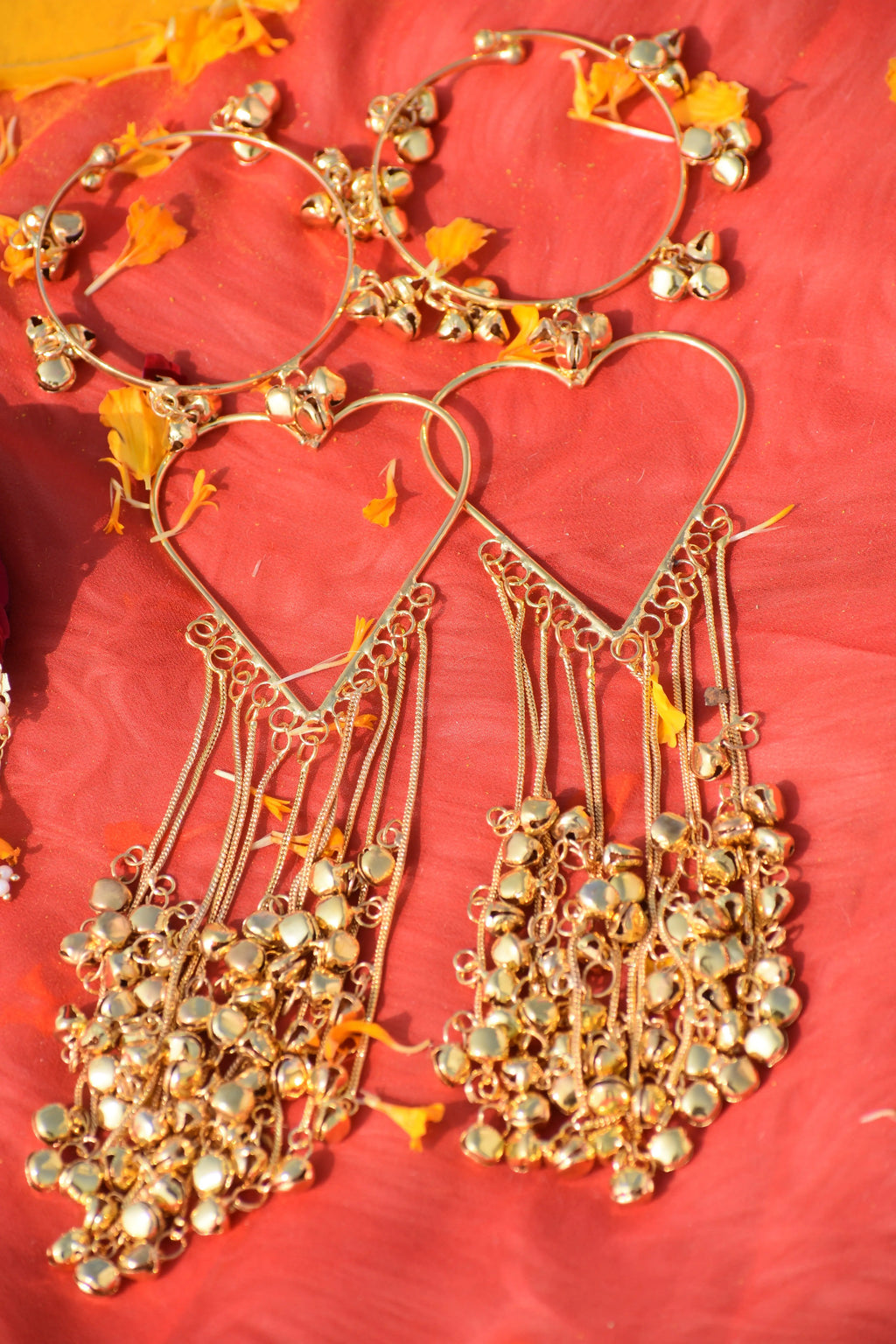 Haldi Bridal Jewellery Combo Set – Bride Earrings, Heart Kaleere, Ghunghroo Bangles, Kanchain & Facelet
